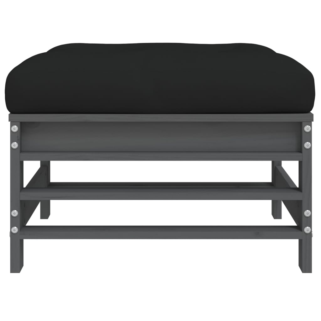 Garden Footstools with Cushions 2pcs Grey Solid Wood Pine